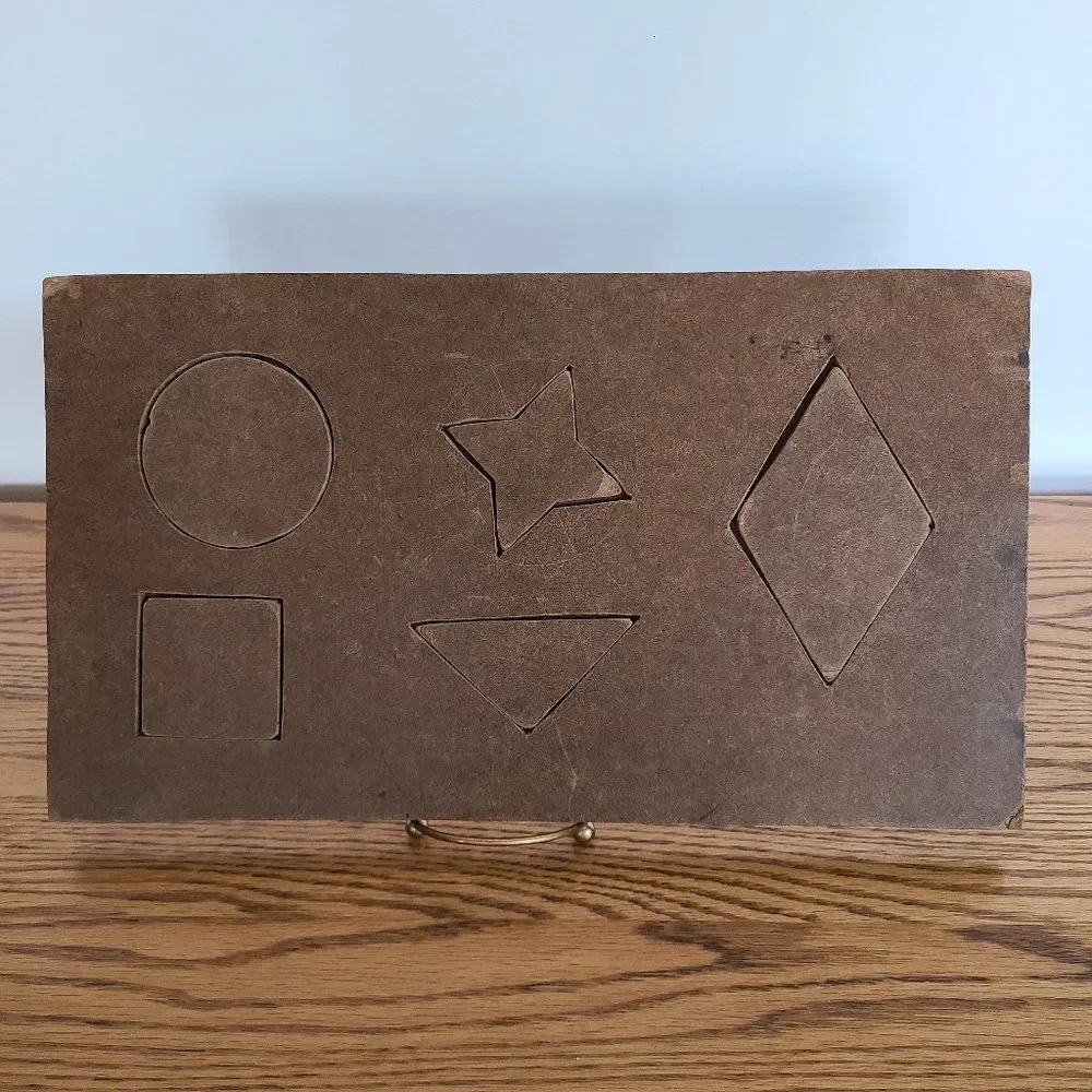 Handcrafted Vintage Primitive Kids Wooden Geometric Shapes Puzzle From 1964
